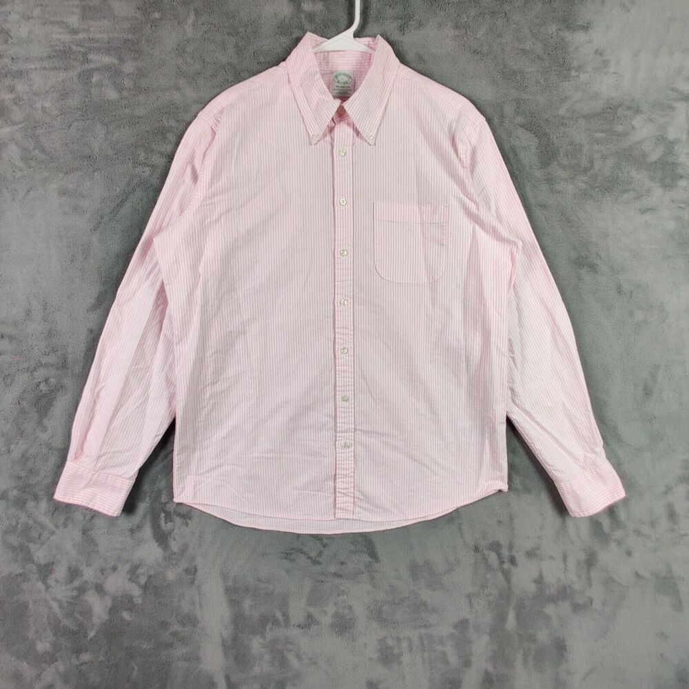 Brooks Brothers Shirt Adult Large Pink White Button Up Milano Preppy Striped Men